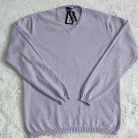 MURANO CASHMERE Men's Lavender V-Neck Sweater - Picture 17 of 17